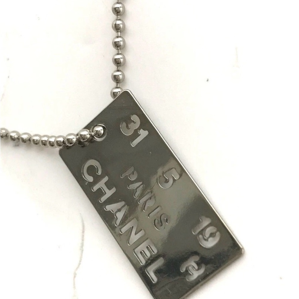 Chanel Silver Rectangular Pendant Necklace - image 3